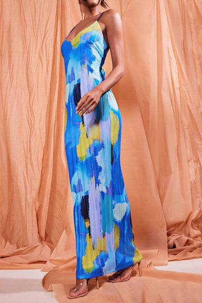 Backless Printed Maxi Cami Dress - Fashions Envy