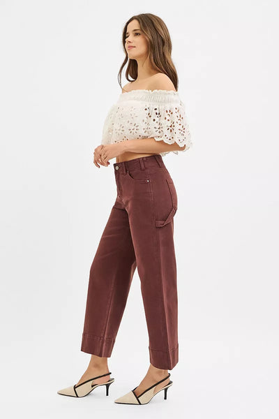 RISEN Crop Wide Leg Jeans - Tummy Control High Rise No Waistband - Fashions Envy