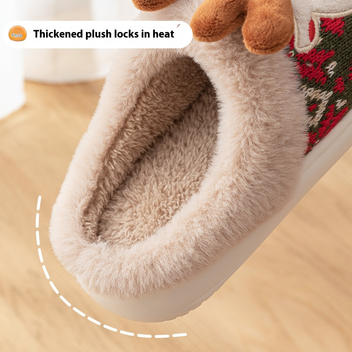 Christmas Reindeer Slippers - Cozy Plush Winter House Shoes