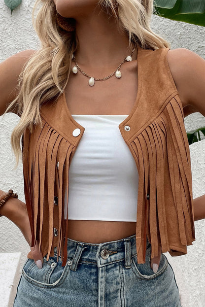 Fringe Snap Down Vest Coat