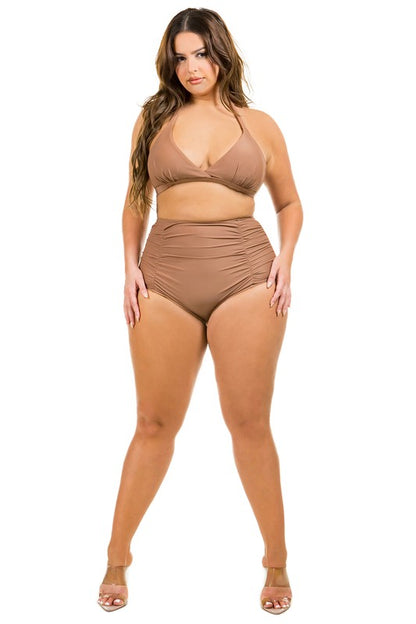 Plus Size High Waist with Ruched Front Bikini Swimsuit