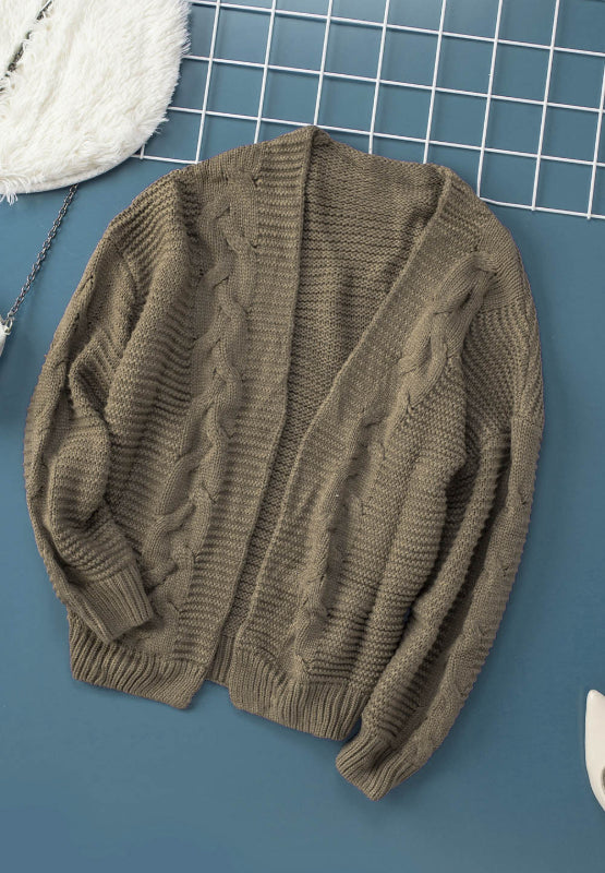 Cable-Knit Open Front Knitted Cardigan