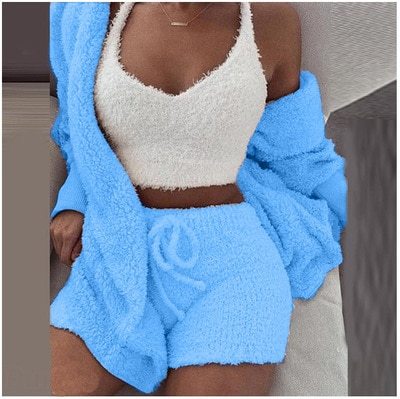 Pajama Set Women - Winter Flannel 3 Piece Loungewear