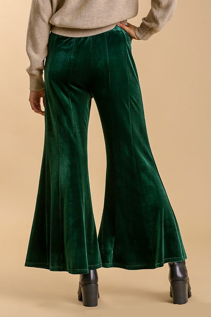 Dark Green High Rise Elastic Waist Flare Pants