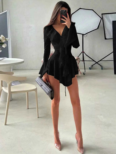 Ruffle Trim Long Sleeve Mini Dress