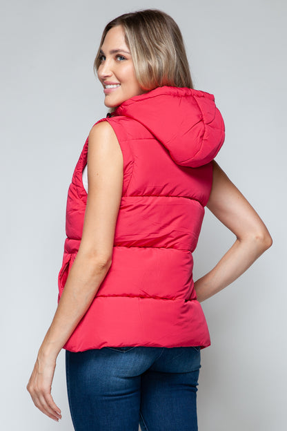 Magenta Snap and Zip Closure Hooded Vest