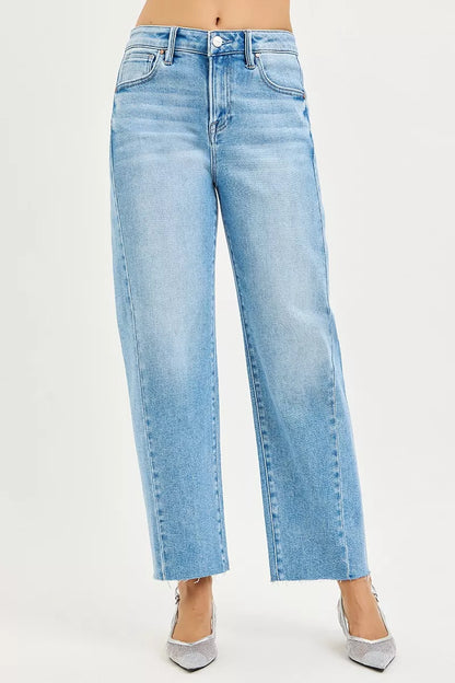 RISEN Slouchy Barrel Jeans Women - Cropped Curved Seam - Fashions Envy