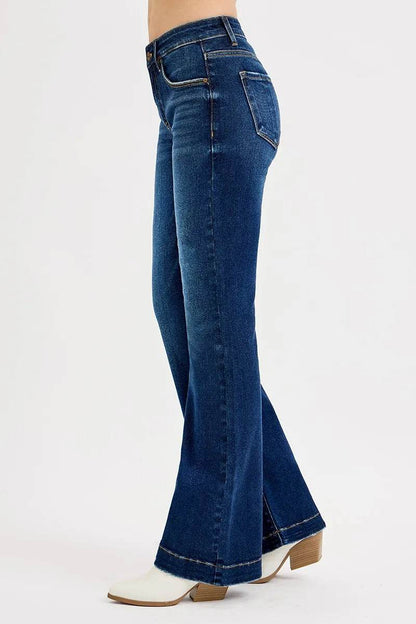 RISEN Full SIze Tummy Control Mid Rise Flare Jeans Plus SIze - Fashions Envy