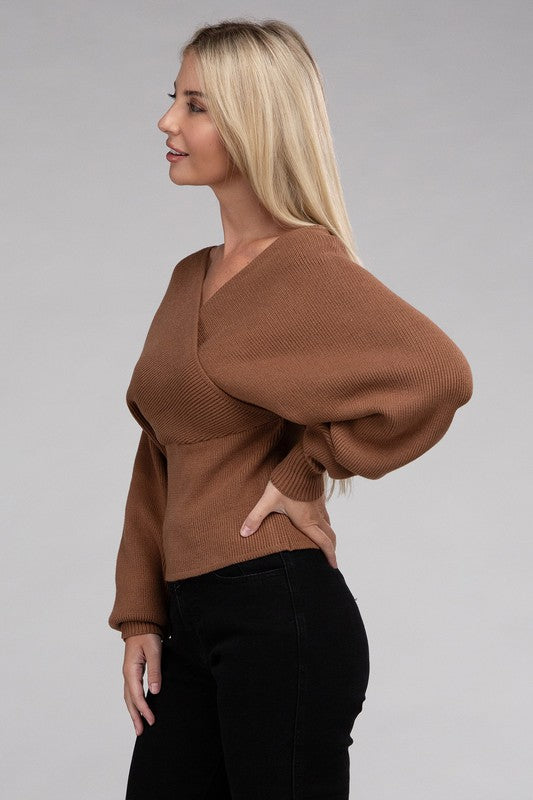 Cross-Wrap Viscose Long Sleeve Pullover Sweater