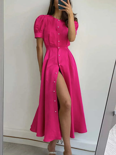 Button Down Short Sleeve Dress - Fashions Envy