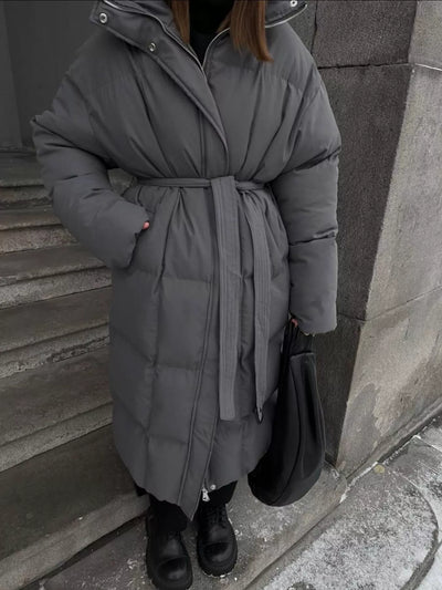 Longline Winter Coat - Padded with Belt - Fashions Envy