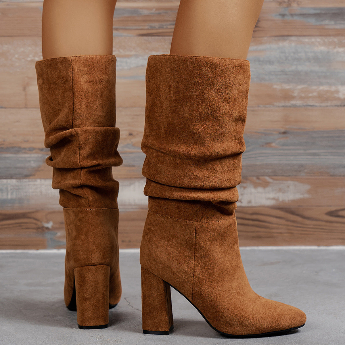 Slouchy Knee-High Boots - Sexy Suede Block Heel