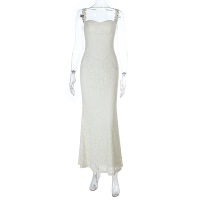 Yellow Lace Maxi Dress - V-Neck Camisole Gown