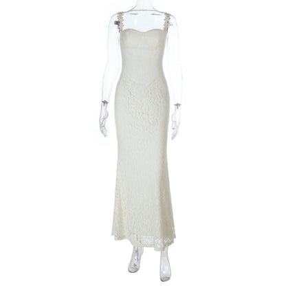 Yellow Lace Maxi Dress - V-Neck Camisole Gown