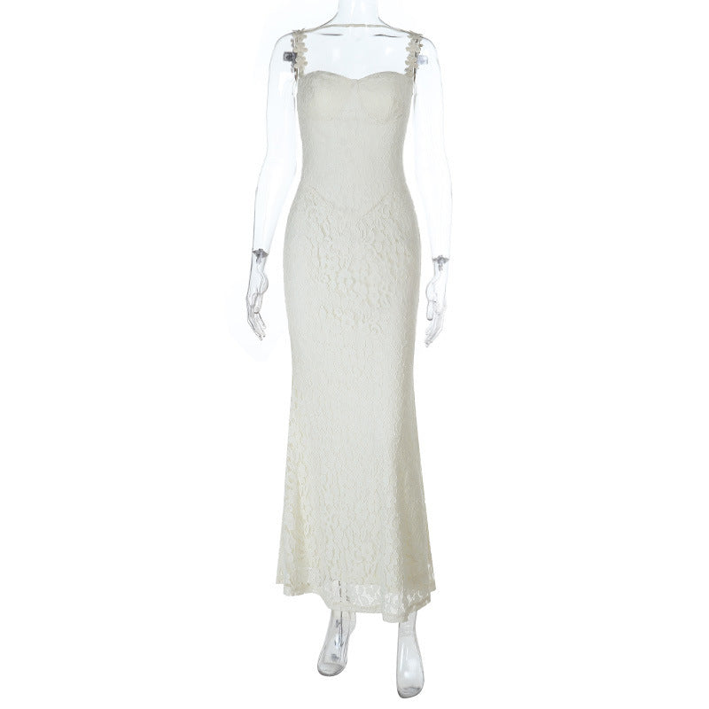 Yellow Lace Maxi Dress - V-Neck Camisole Gown