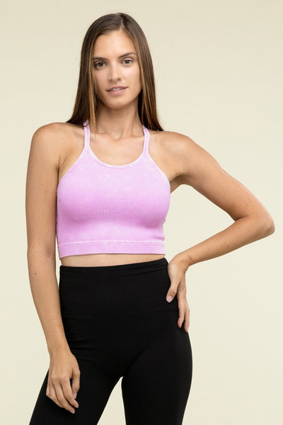 Washed Ribbed Seamless Cropped Cami Top - Fashions Envy