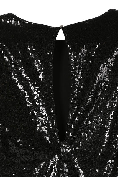 Puff Sleeve Crew Neck Sequin Mini Dress - Fashions Envy