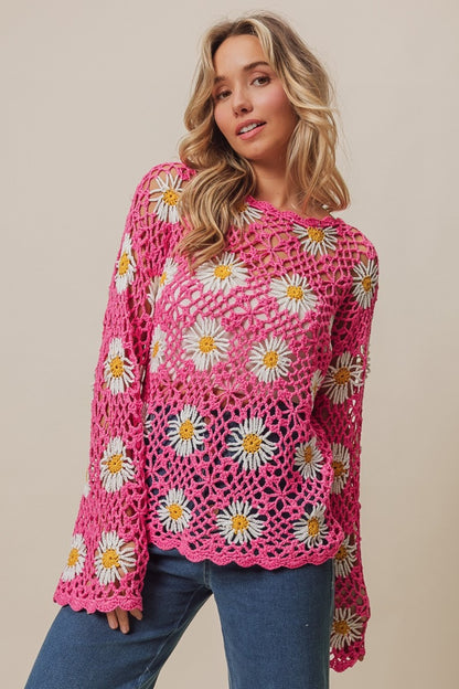 Floral Crochet Net Lace Cover Up