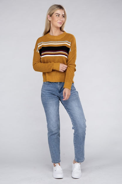 Striped Crewneck Long Sleeve Pullover Sweater