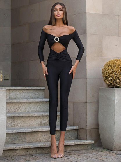Women's Off-Shoulder Hollow Jumpsuit - Slim Fit Design - Fashions Envy