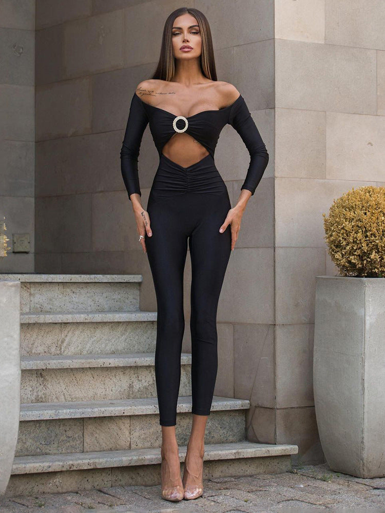 Women's Off-Shoulder Hollow Jumpsuit - Slim Fit Design - Fashions Envy