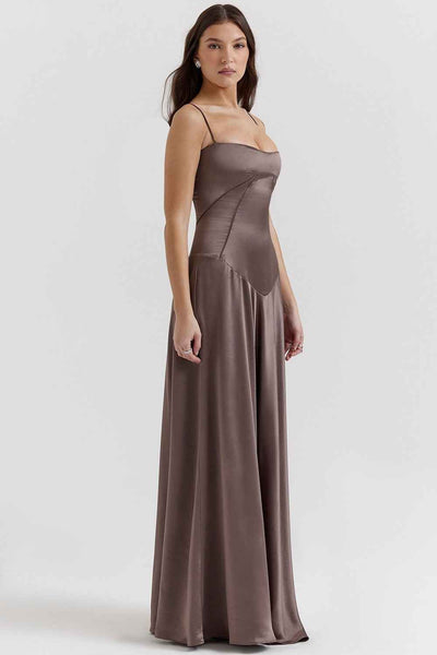 Corset Back Maxi Dress - Spaghetti Strap Slim Fit Camisole Gown