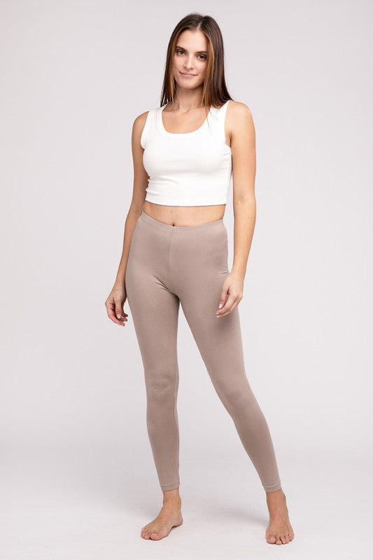 Premium Cotton Elastic Waist Fitted Full-Length Leggings