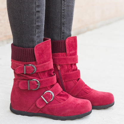 Women's Casual Winter Boots - Strap Buckle Design - Fashions Envy