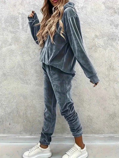 Velvet Long Sleeve Hoodie and Pants Set