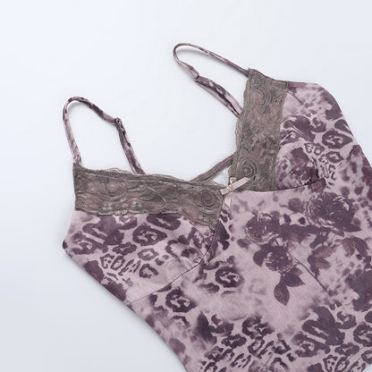Leopard Print Camisole - Lace Trim Spaghetti Strap