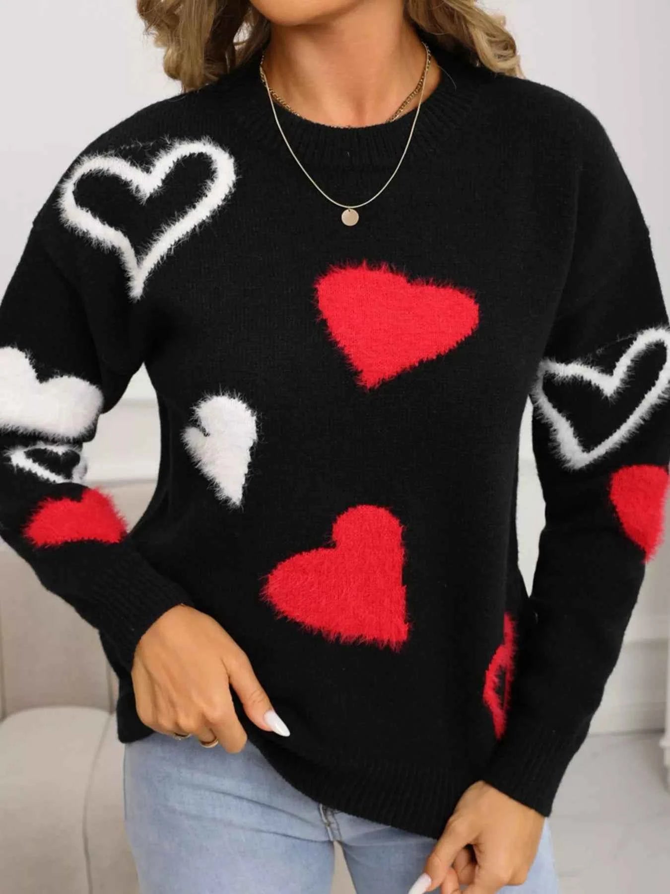 Valentine's Day Heart Pattern Knit Sweater - Fashions Envy