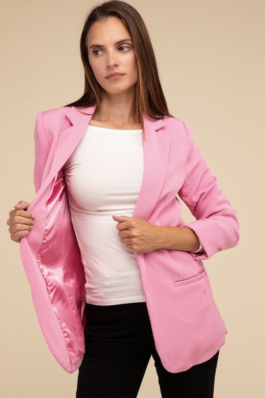 Woven Long Sleeve Open Front Classic Blazer