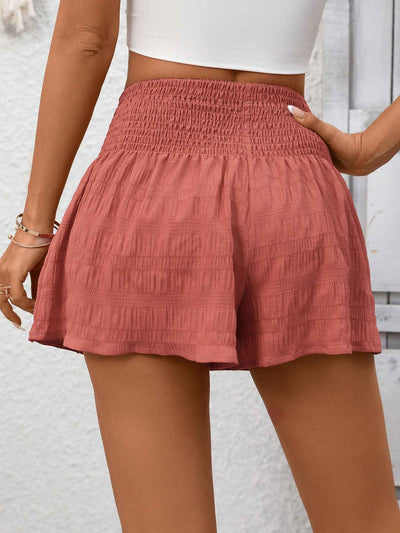 Smocked Waist Shorts - Drawstring Elastic Casual Fit