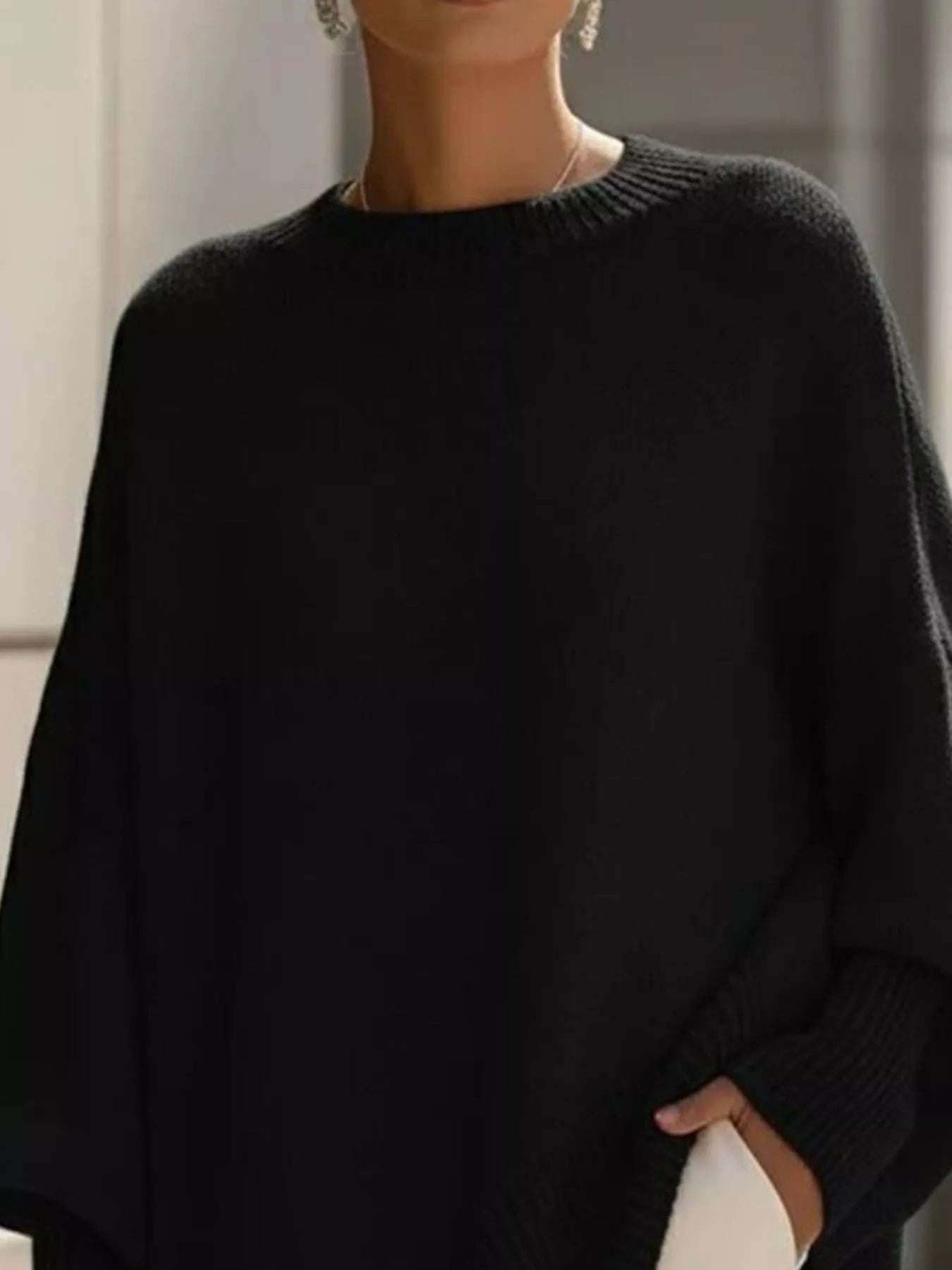 Oversized Sweater - Ribbed Batwing Sleeve - Fashions Envy