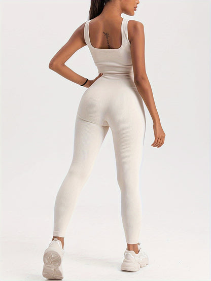 Ribbed Activewear Jumpsuit - Form-Fitting One Piece