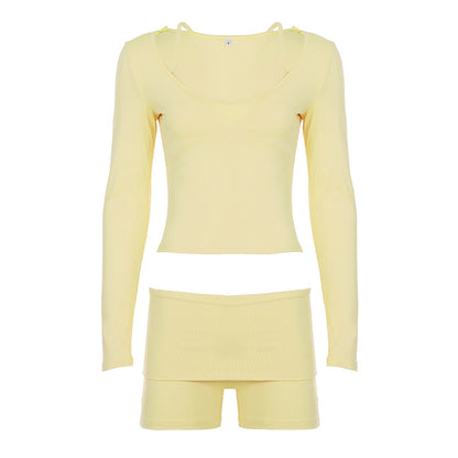 Athleisure Set - Long Sleeve Cami and Shorts