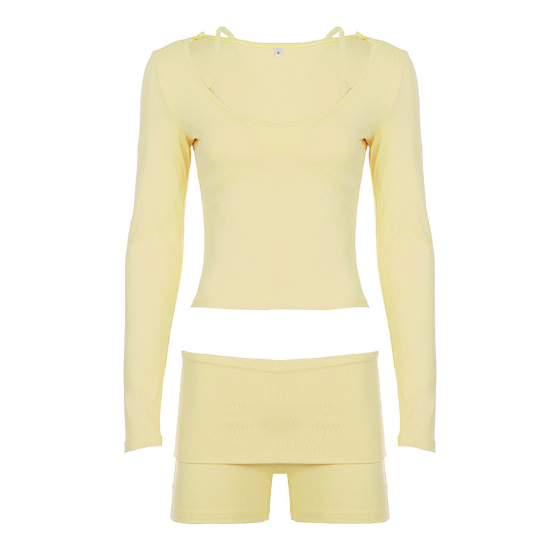 Athleisure Set - Long Sleeve Cami and Shorts