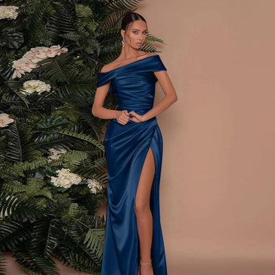 Sexy Off Shoulder Split Evening Maxi Dress - Fashions Envy