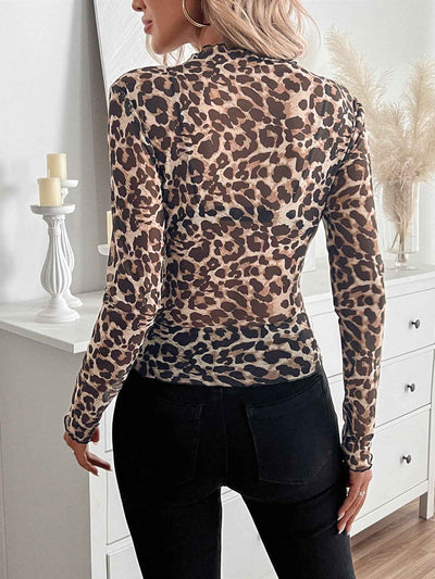 Small Stand-up Collar Blouse - Long Sleeve Mesh Top