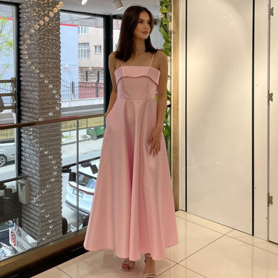 Satin Suspender Dress - Sleeveless Evening Gown - Fashions Envy