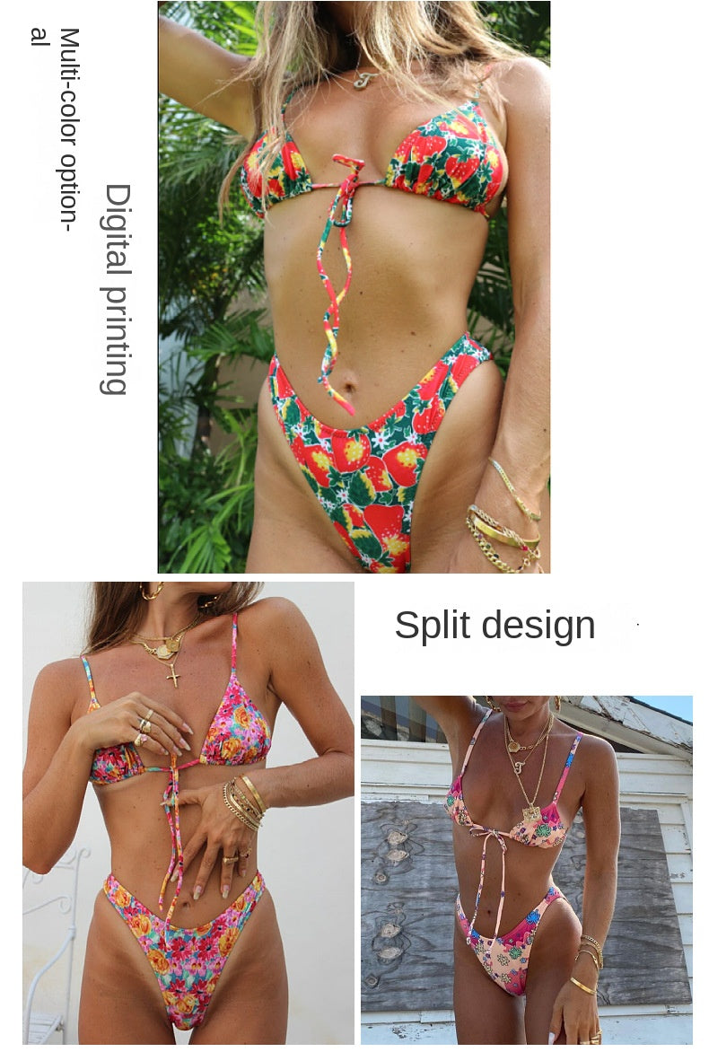 High-Waisted Bikini - Triangle Top Multiple Print Styles - Fashions Envy