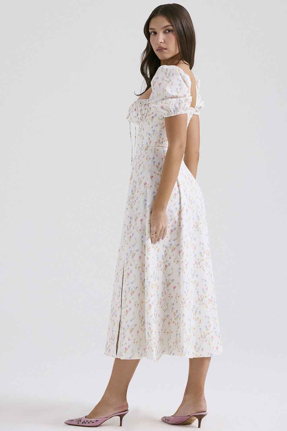 Floral Cami Maxi Dress - Cinched Waist A-Line Spaghetti Strap