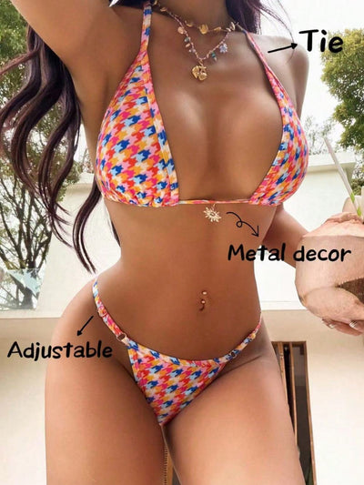 Multicolor Brazilian-Cut String Bikini - Sexy Swimsuit