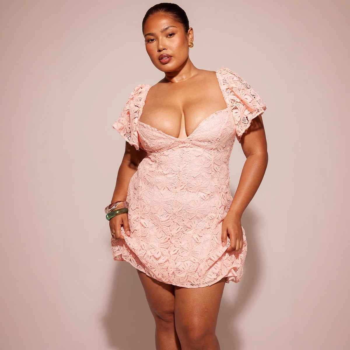 Pink V-Neck Mini Dress - A-Line High Waist Sleeveless