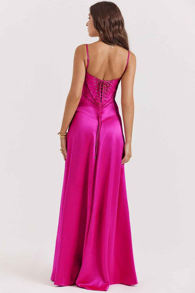 Corset Back Maxi Dress - Spaghetti Strap Slim Fit Camisole Gown