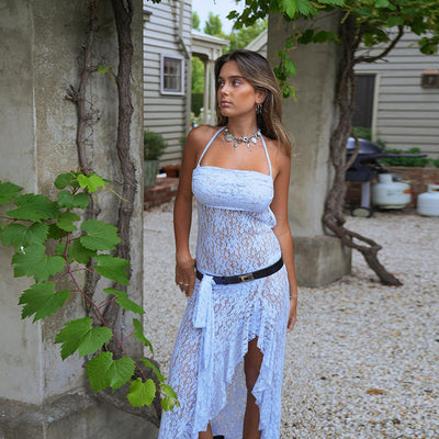 Lace Halter Maxi Dress - Sleeveless Style