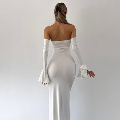 Mermaid Evening Dress - Off-Shoulder Long Sleeve Gown - Fashions Envy