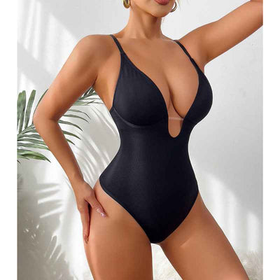 Deep V-Neck Thong Bodysuit - Tummy Control Shapewear