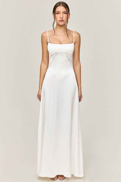 Corset Back Maxi Dress - Spaghetti Strap Slim Fit Camisole Gown