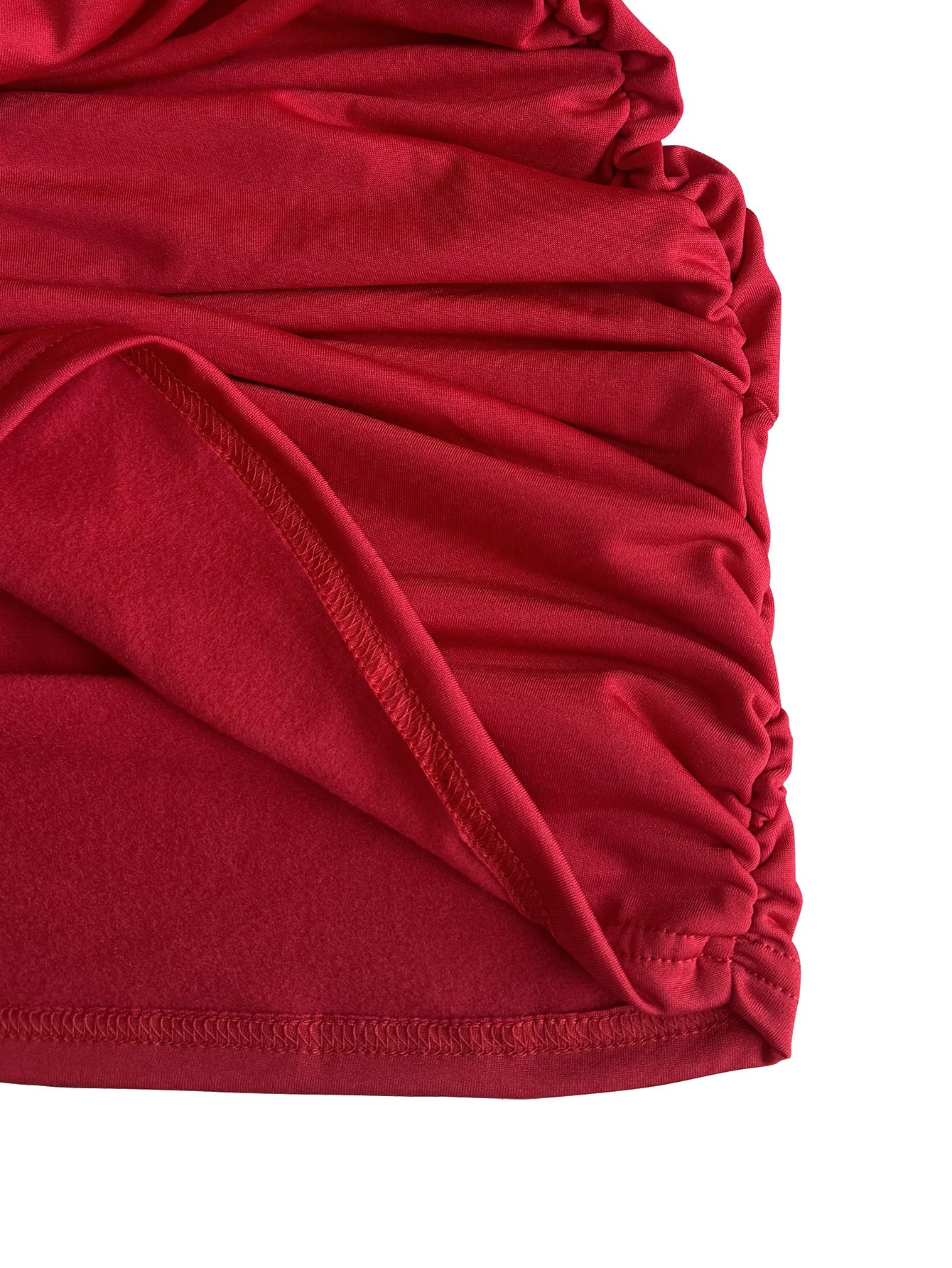 Deep-V Hip Hugging Mini Dress - Red Long Sleeve